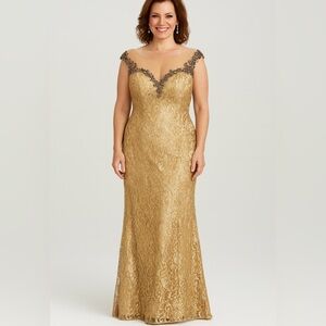 Camille la Vie Maxi‎ Dress Womens 18 Beige Embellished Neckline